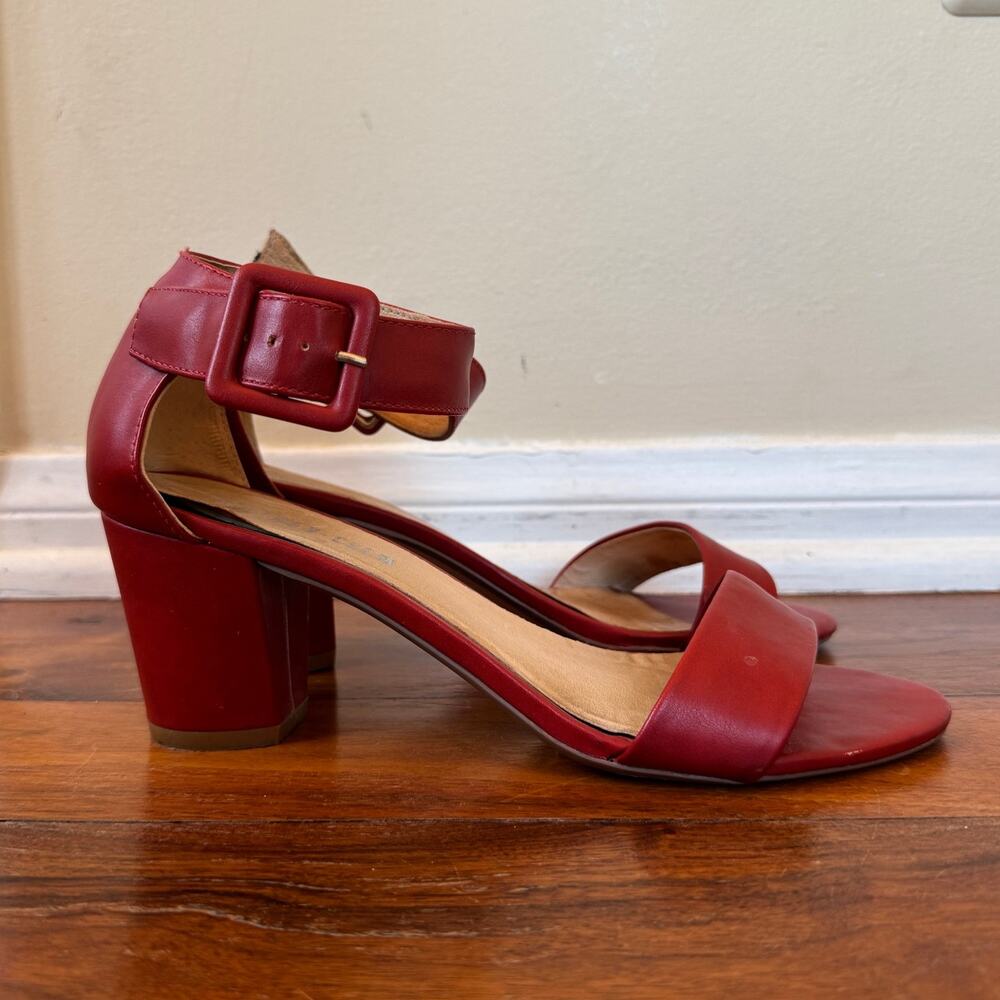 Chelsea Crew Elyse Faux Leather Sandal Heels Red